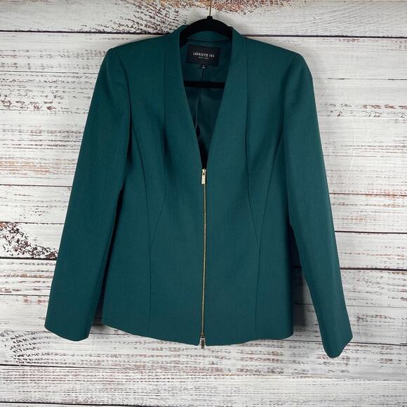 Lafayette 148 Women's Size 4 Green Wool V Neck Blazer - Picture 1 of 6